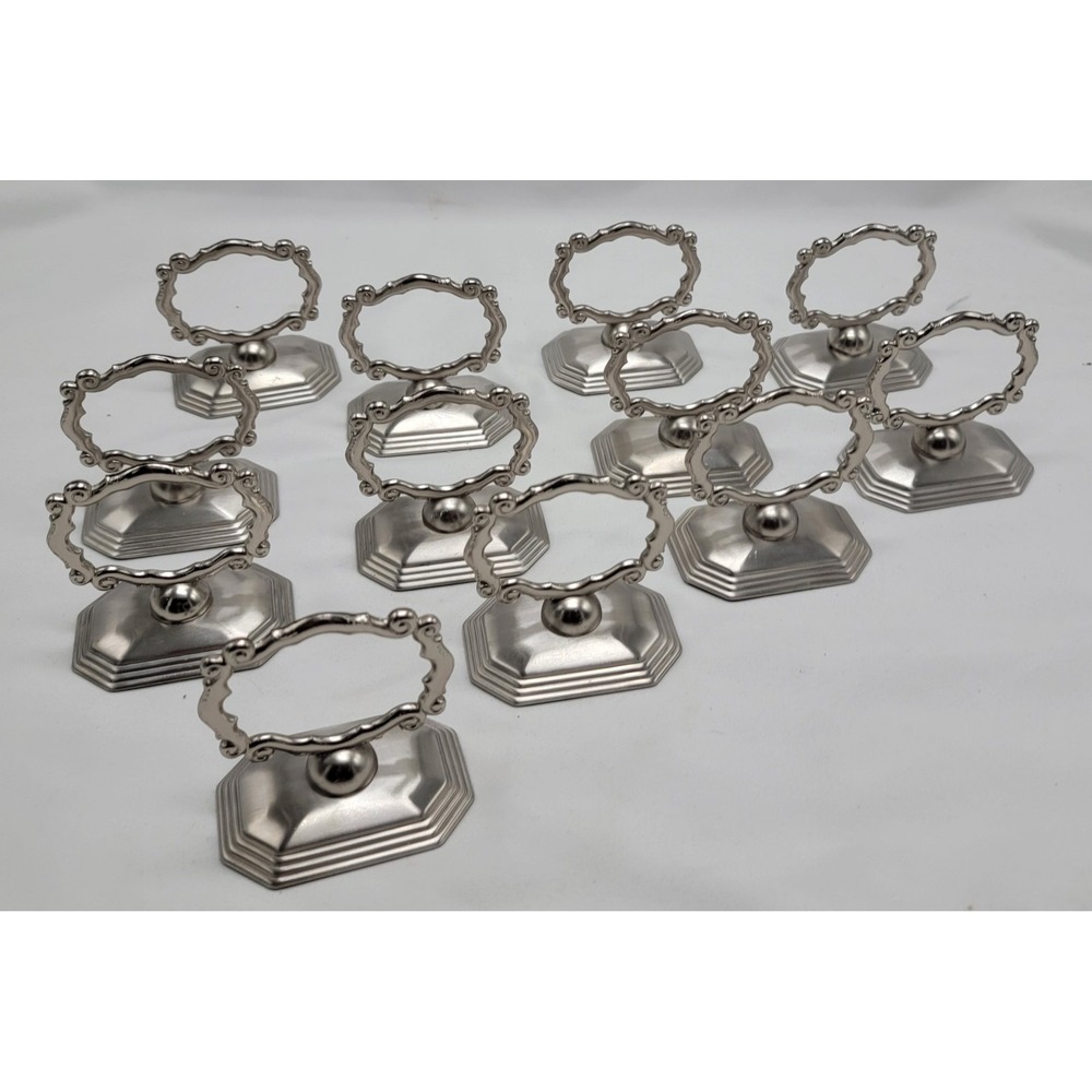 Southern Living At Home Redmont Silver Set 12 Napkin Rings Slot for Name Card - Picture 4 of 6